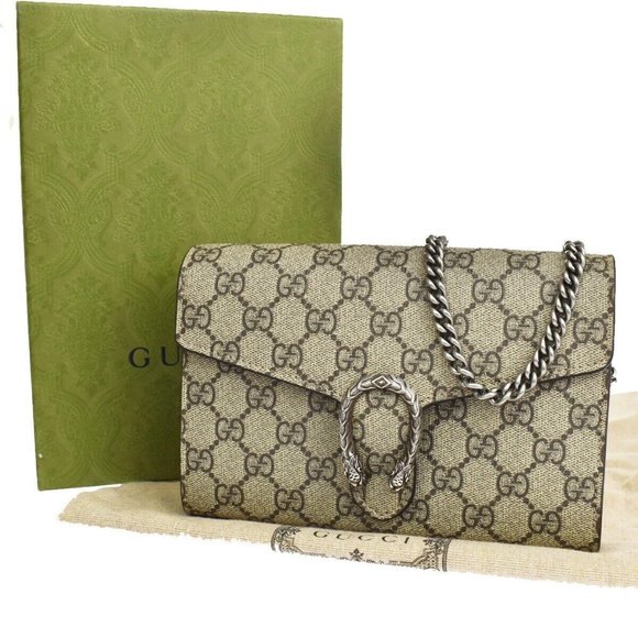 GUCCI Dionysus GG Chain 2Way Shoulder Clutch Bag Supreme Leather Brown - Picture 1 of 16